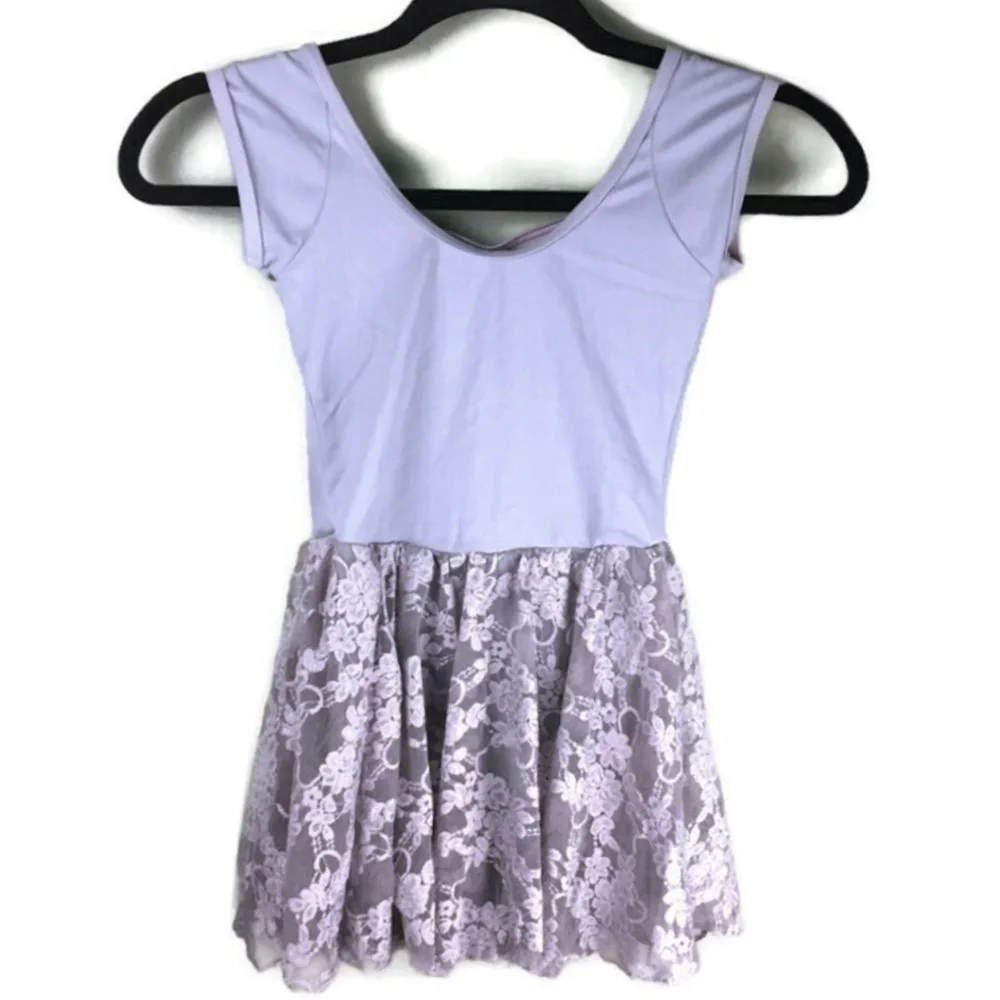 Balera Gray Lace Cap Sleeve Dance Dress Size IC